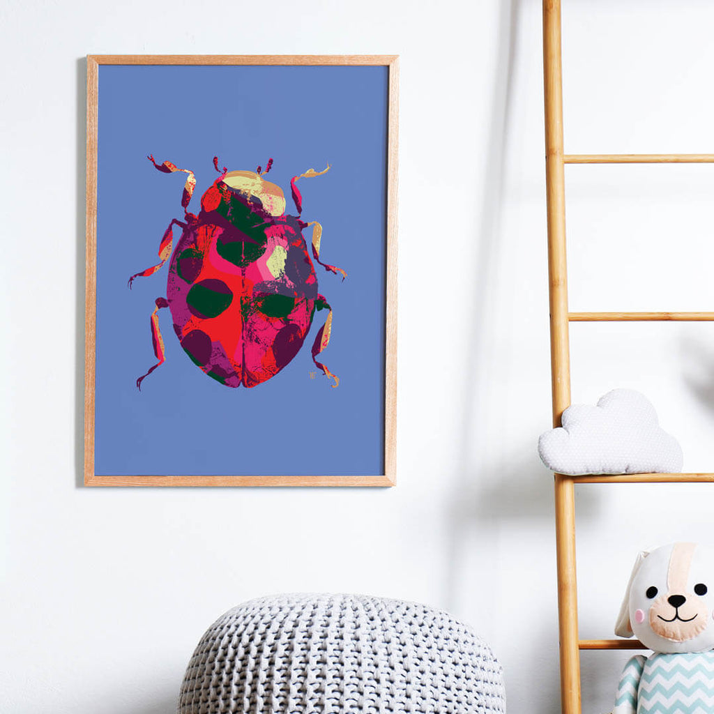 bold colorful ladybird art print in girl's room