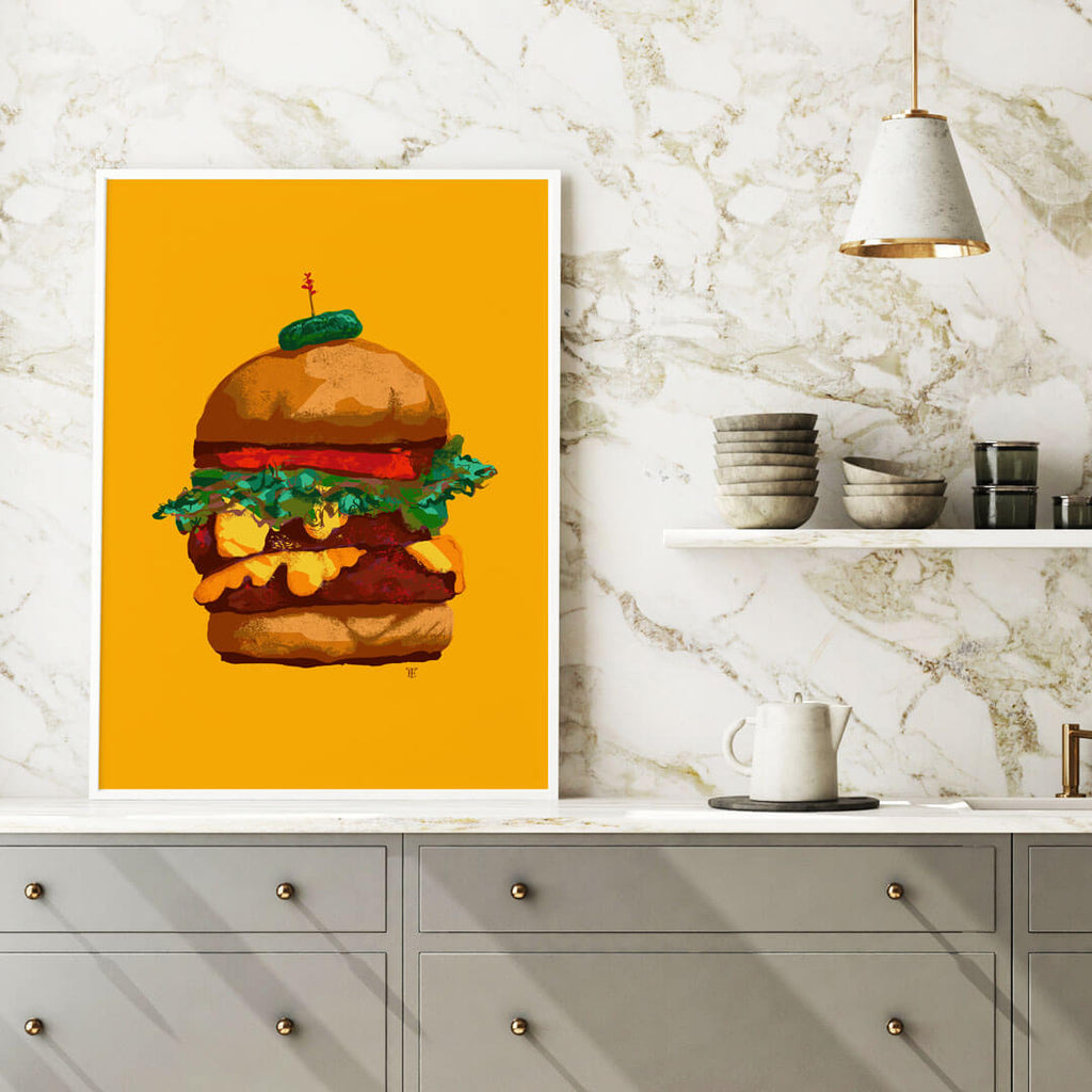 colorful cheeseburger art print painting