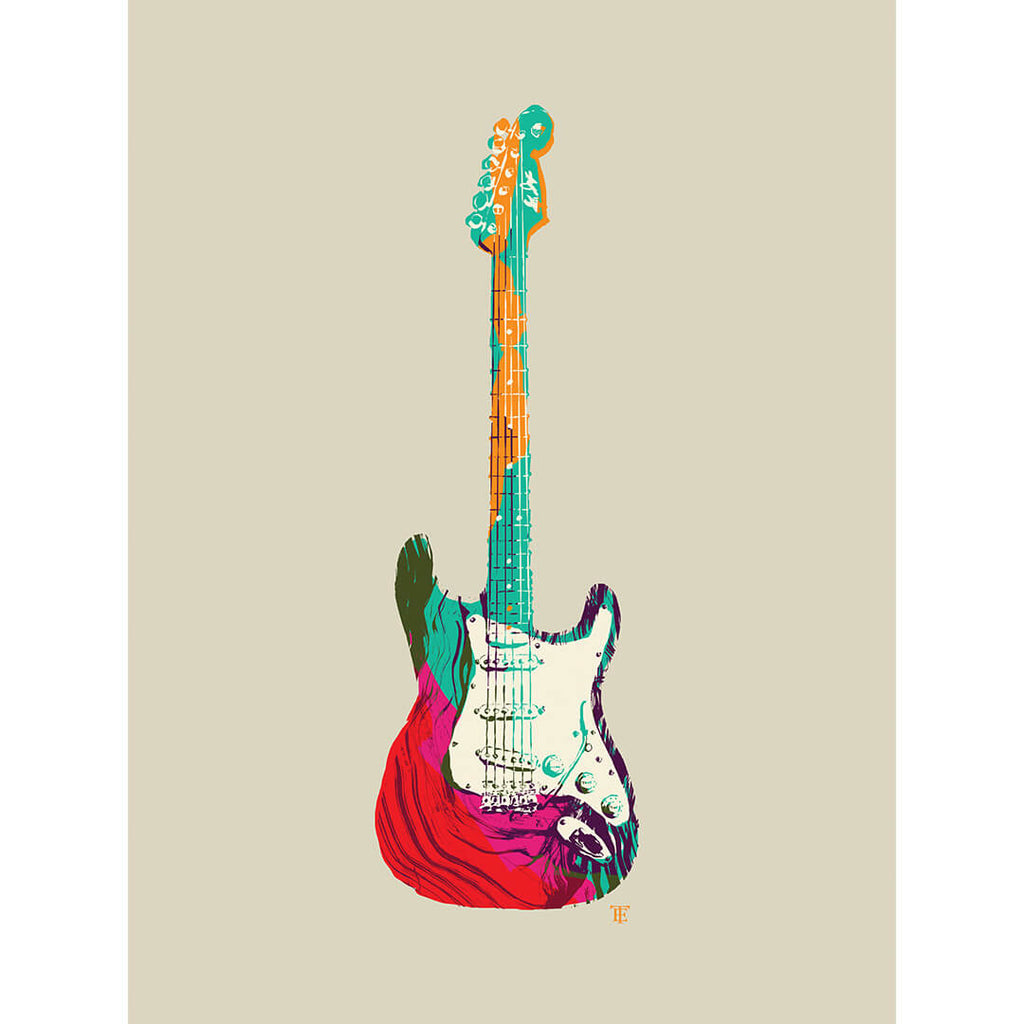 pop art electric guitar art print in bright colors