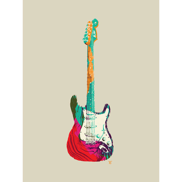 pop art electric guitar art print in bright colors