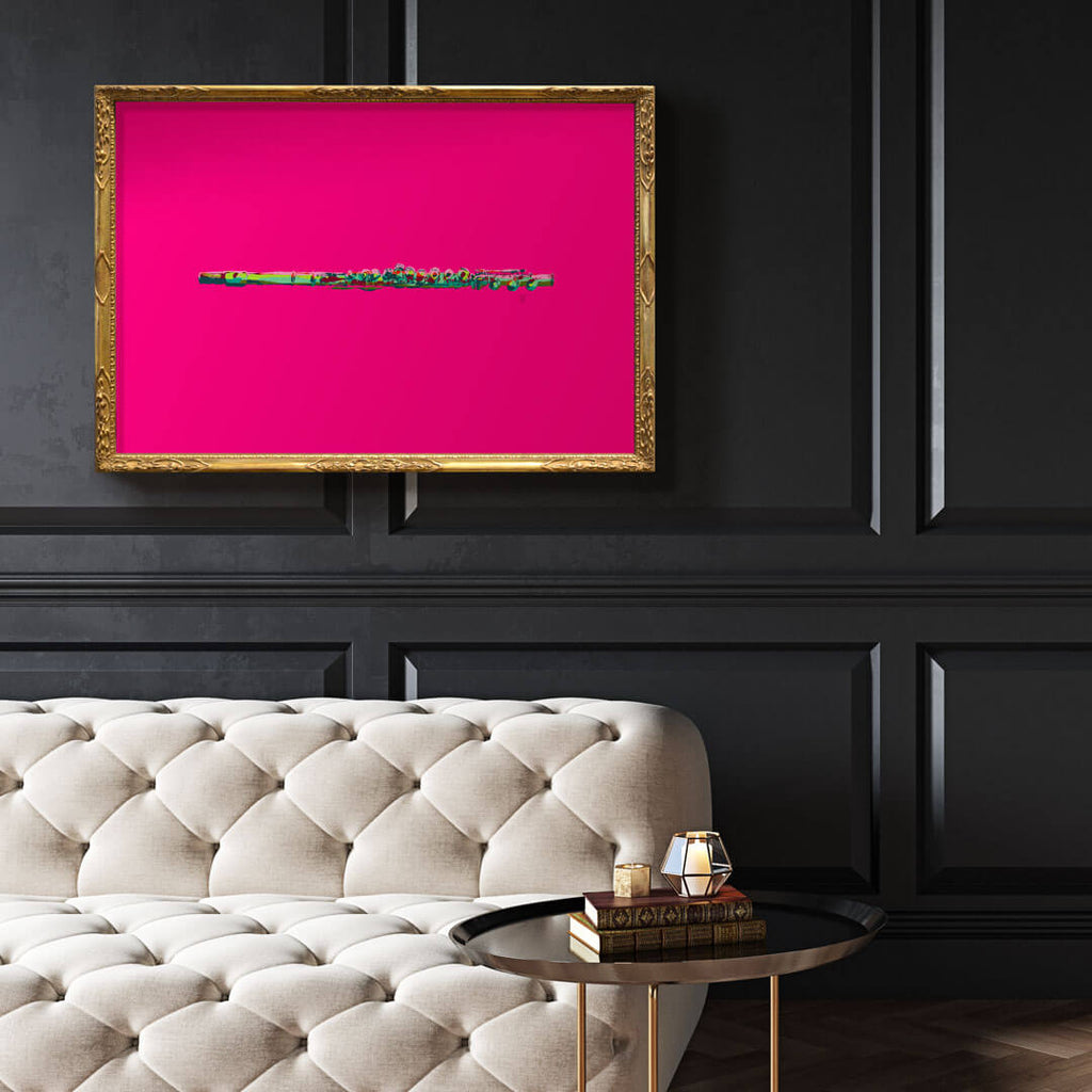 pop art flute poster in dramatic interior