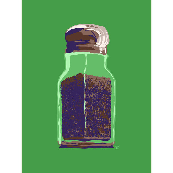 pop art pepper shaker in kelly green and navy blue