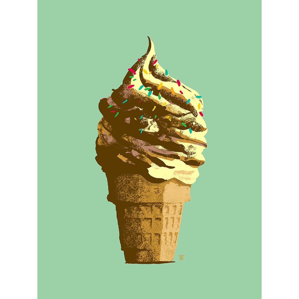 pop art ice cream art print in mint green and tan