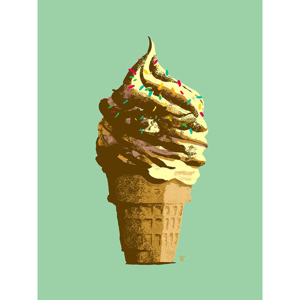 pop art ice cream art print in mint green and tan
