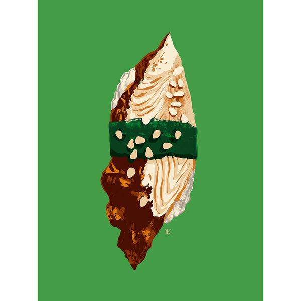 pop art unagi sushi art print in brown and green