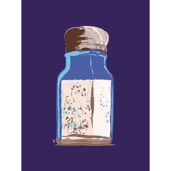 pop art salt shaker art print in shades of blue