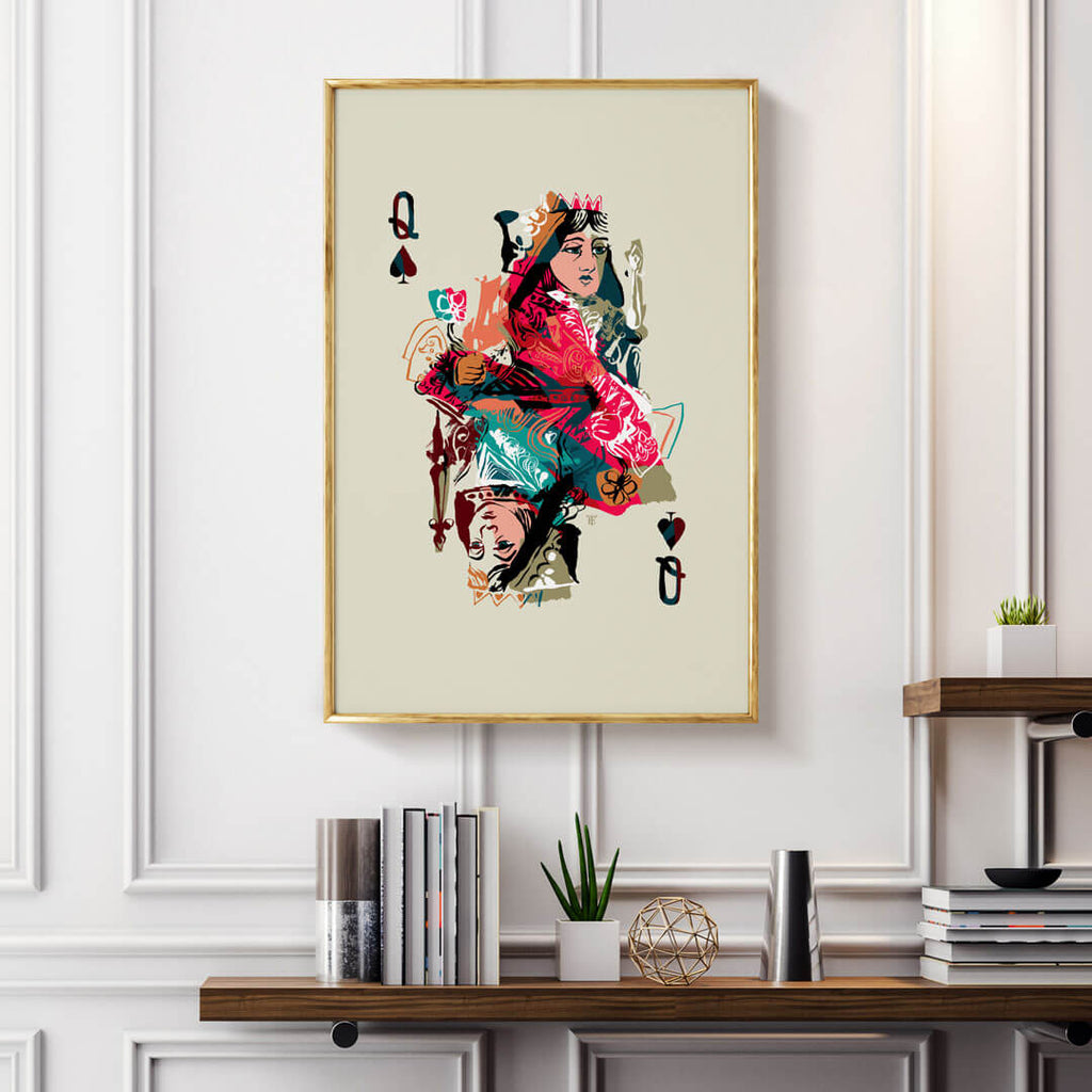 modern playing card poster - queen of spades