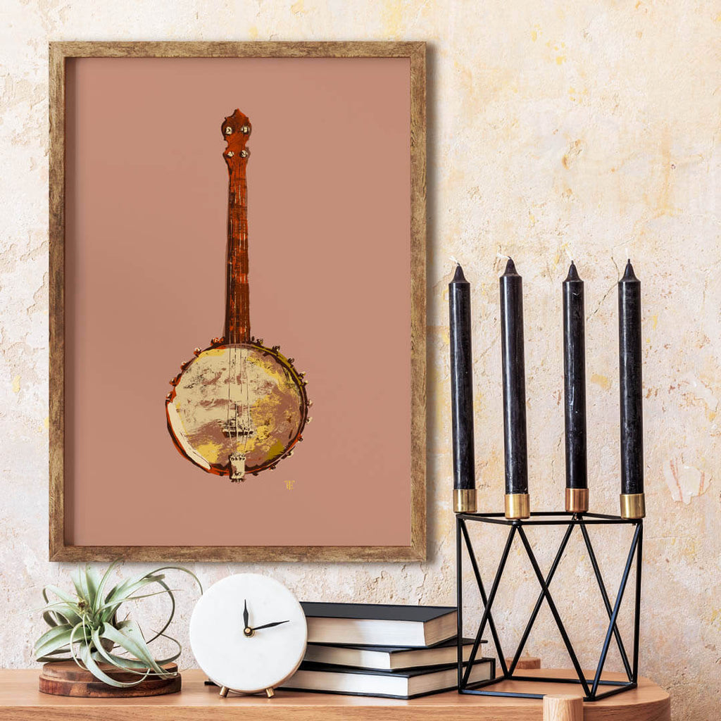 banjo art print in muted colors