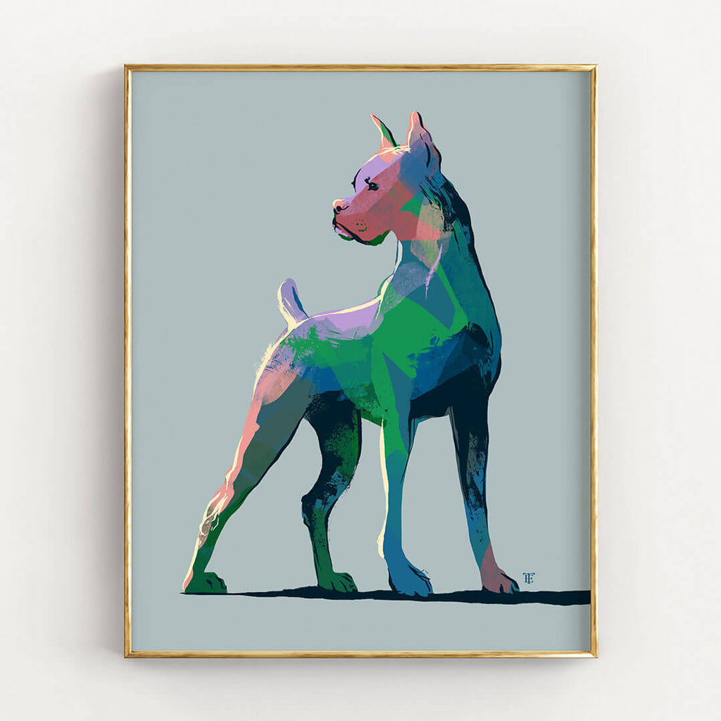 blue boxer dog art print