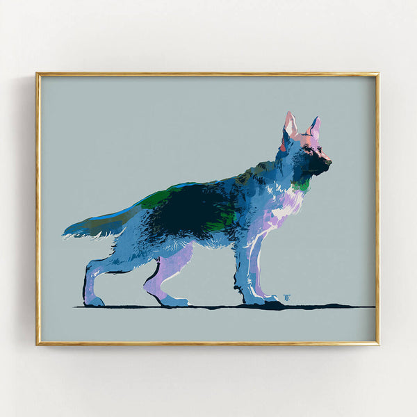 blue german shepherd art print
