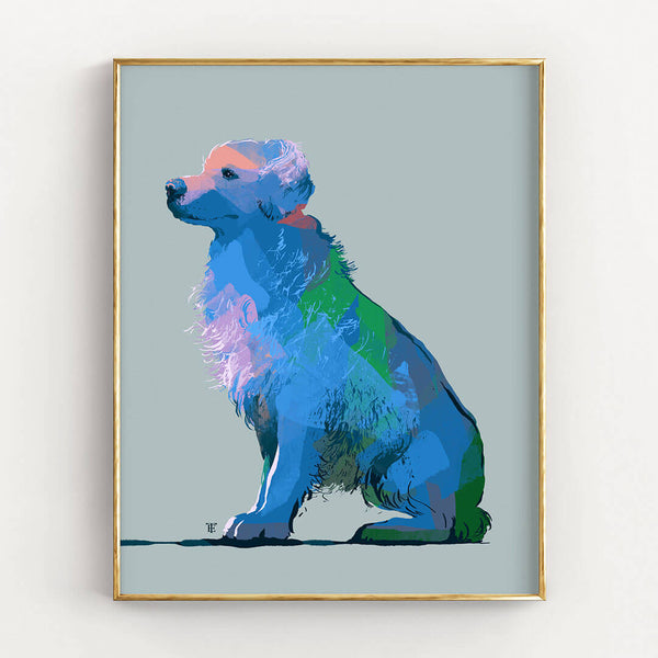 blue golden retriever art print