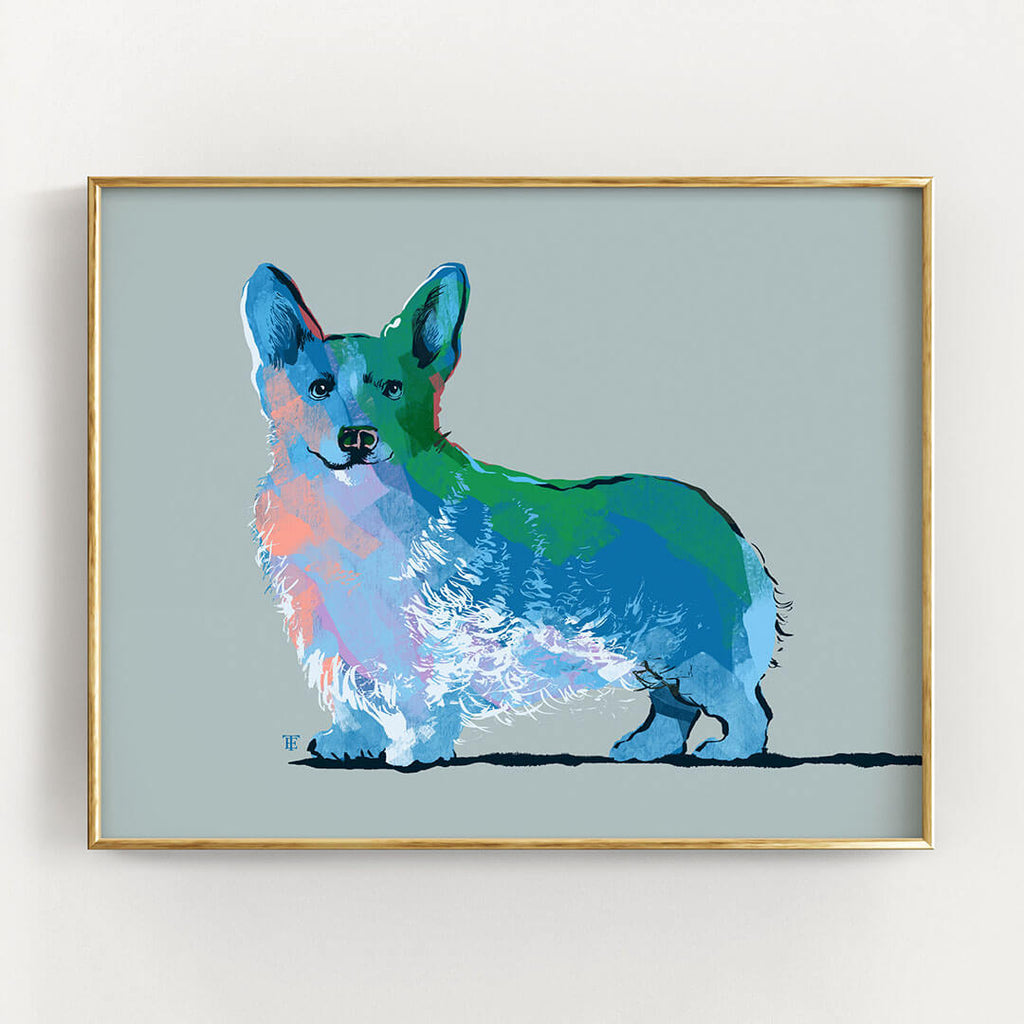blue corgi art print