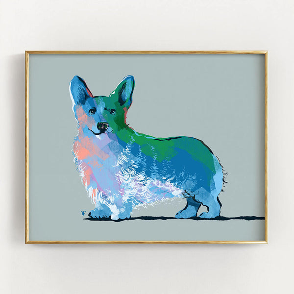 blue corgi art print
