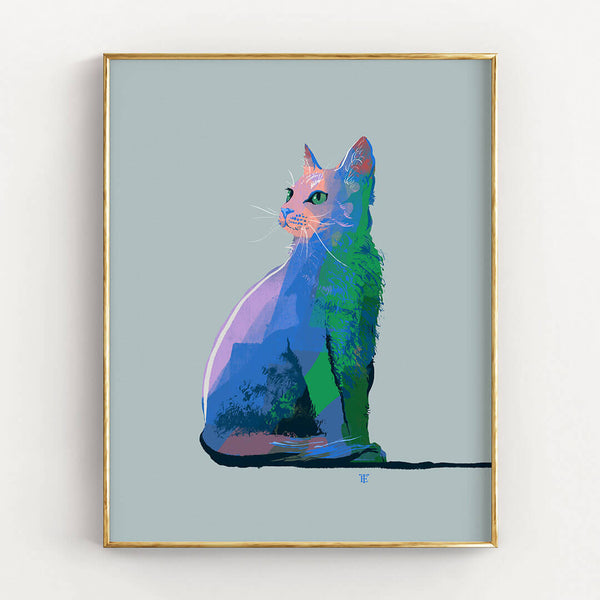 blue shorthaired cat art print