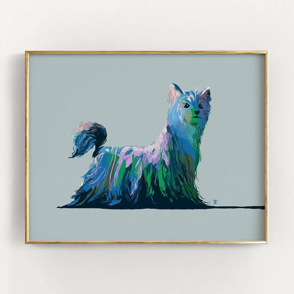 blue yorkshire terrier art print