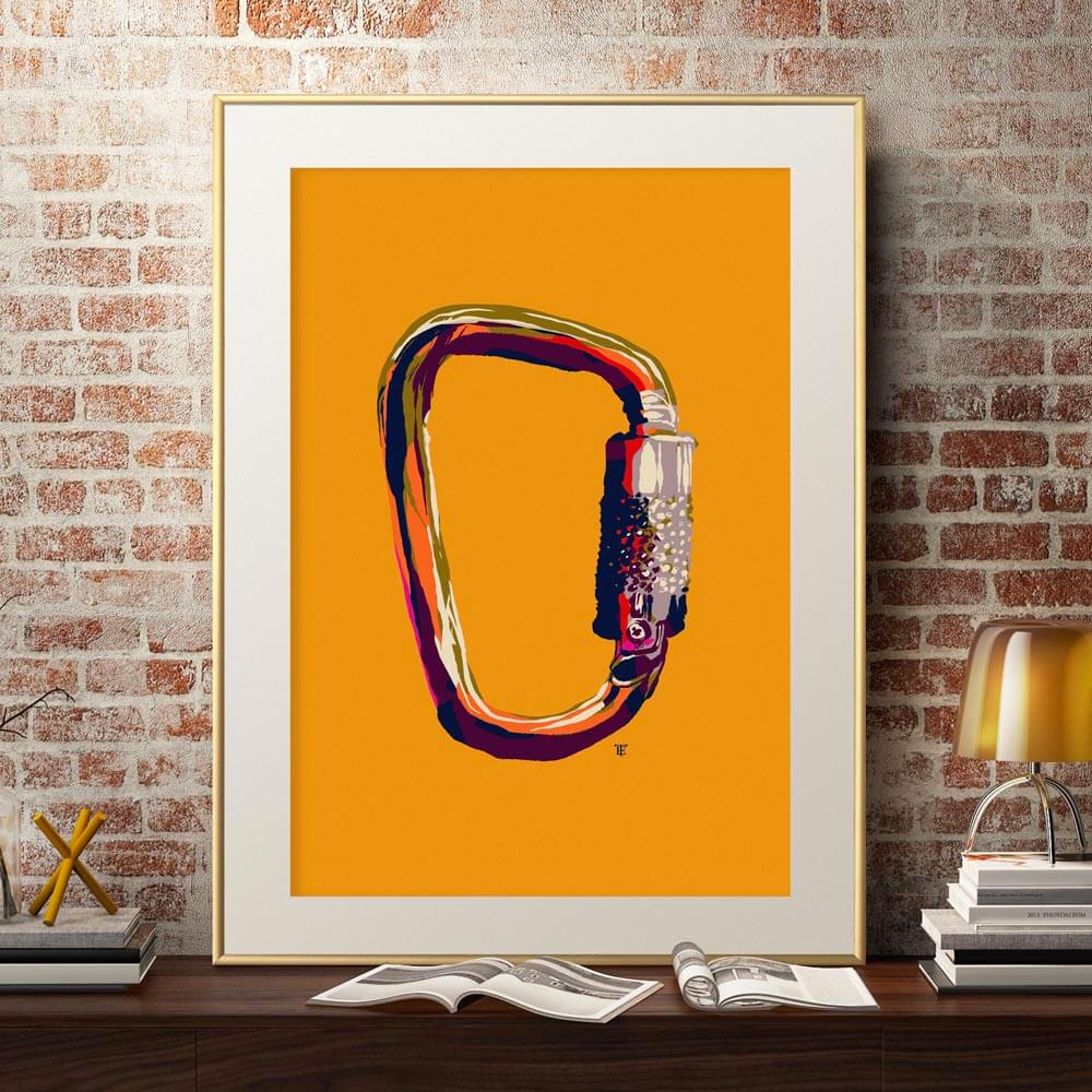 poster print of carabiner on yellow background