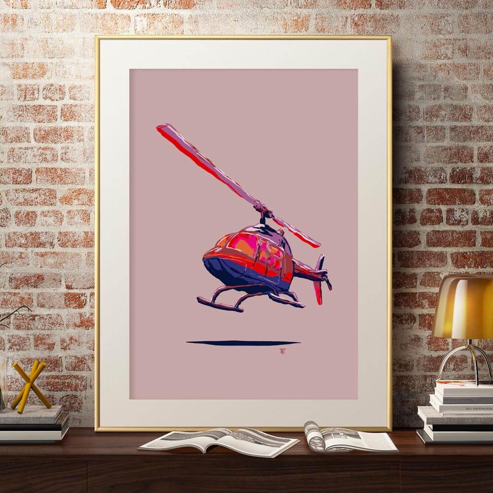 colorful helicopter art print poster