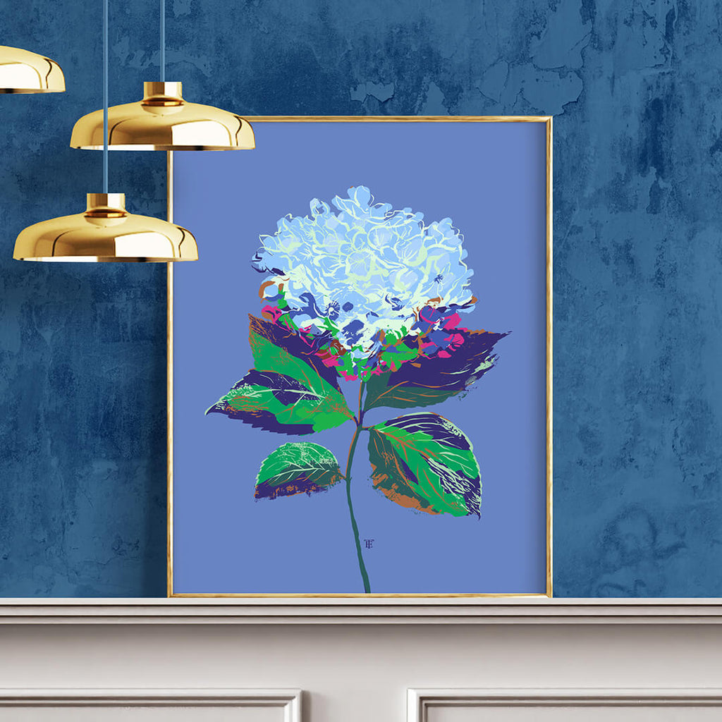hydrangea art by elise thomason in blue room