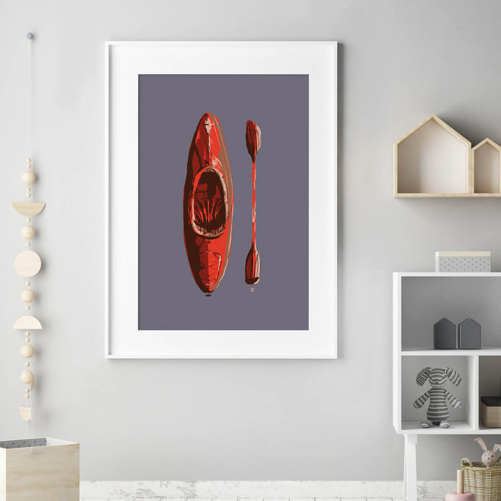 red kayak modern art print poster