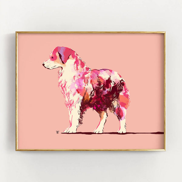 pink australian shepherd art print