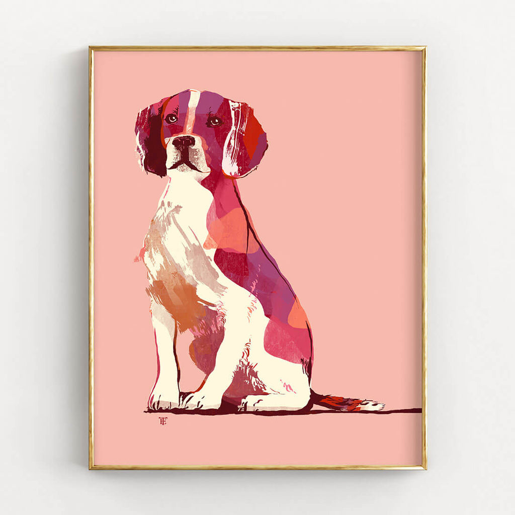 pink beagle art print