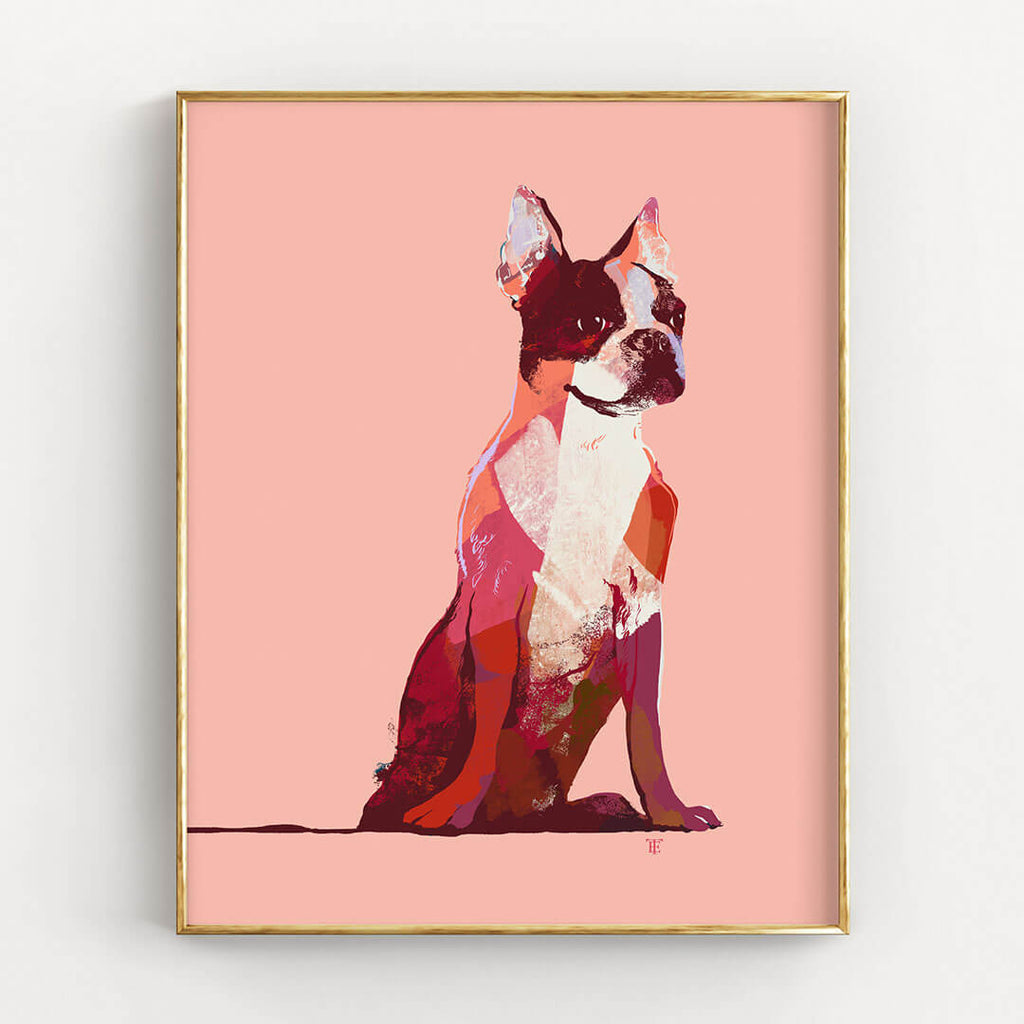 pink boston terrier art print