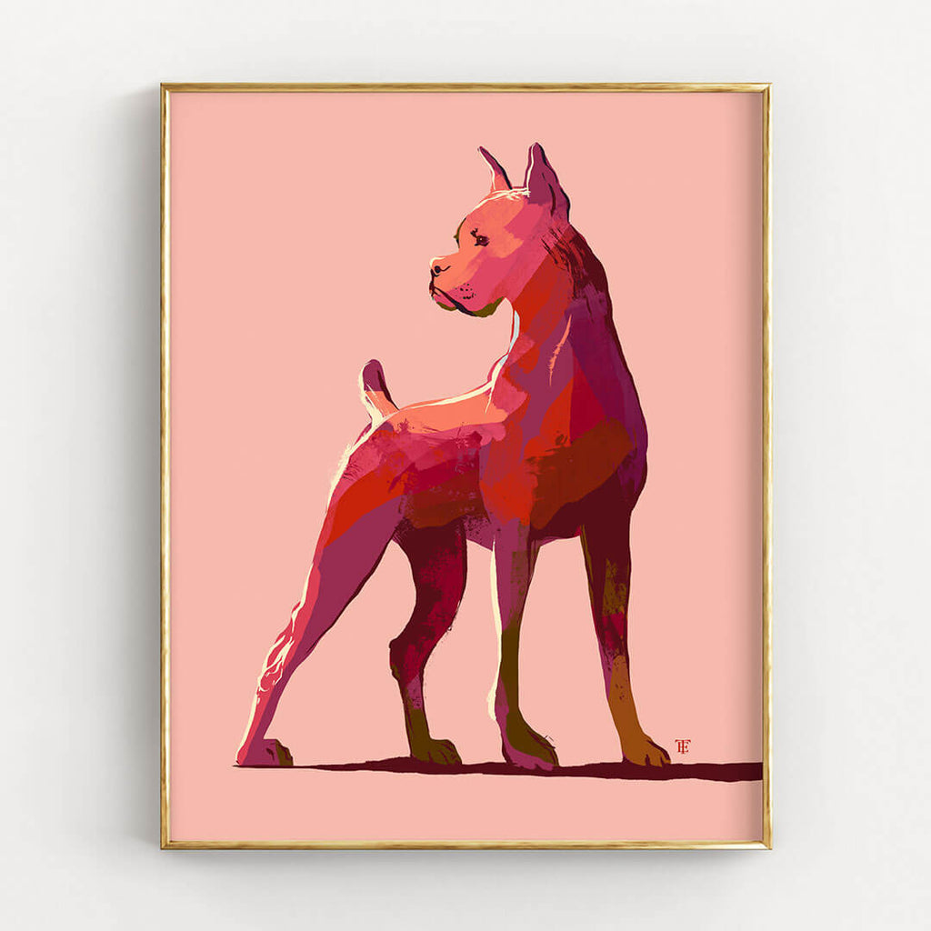pink boxer dog art print