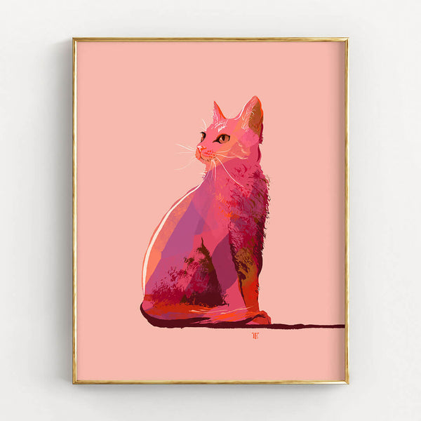 pink shorthaired cat art print