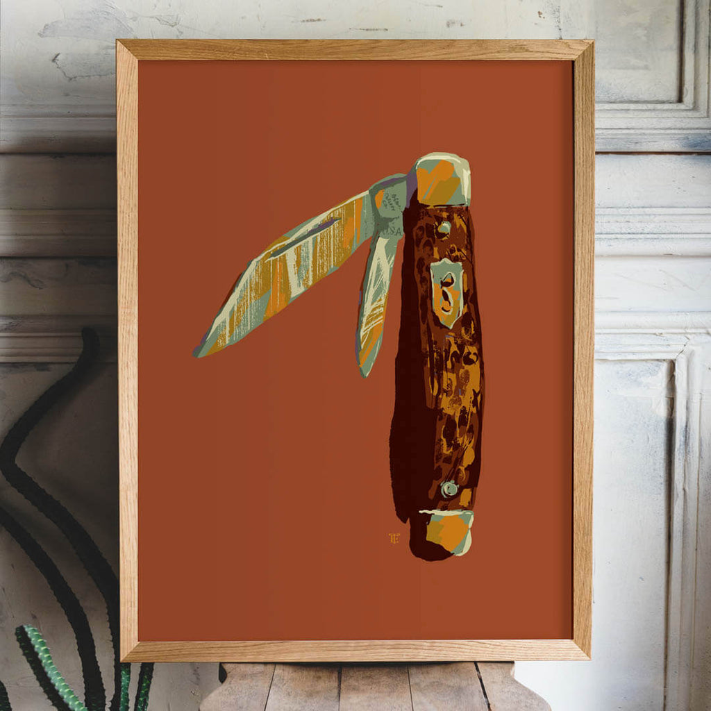colorful modern art print of pocket knife