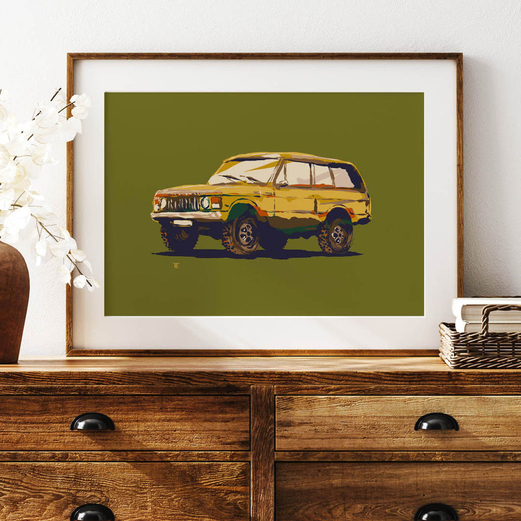 classic 4x4 SUV art print in yellow and green