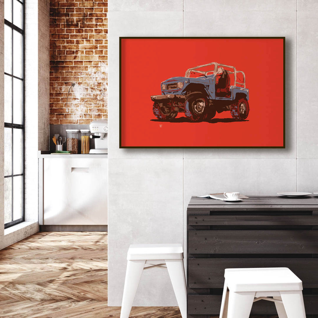 bold-color art print of a vintage SUV