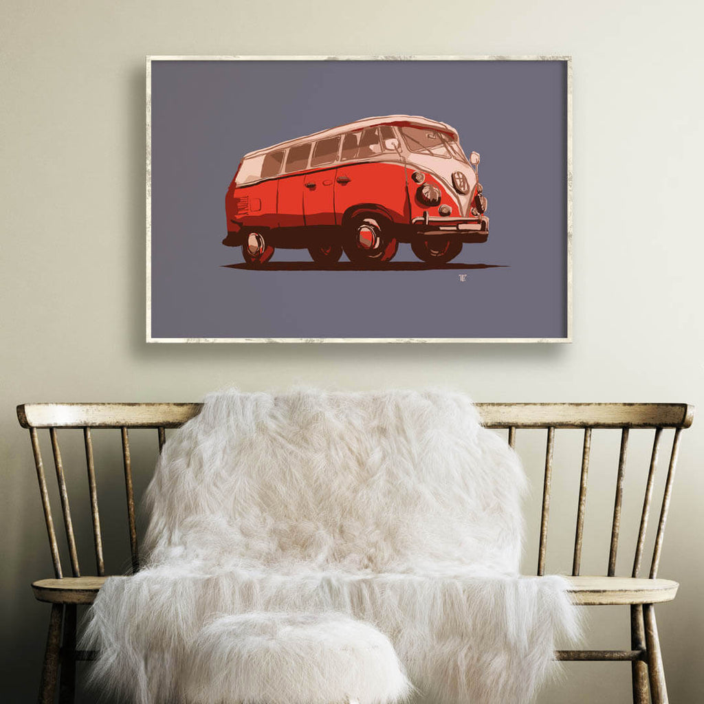 colorful vintage bus van art print
