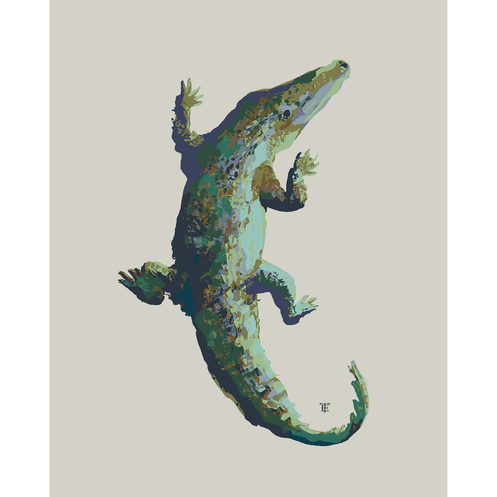 alligator art in muted colors