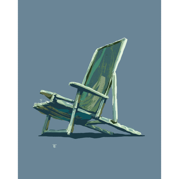 beach chair art in blues and greens