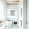 coastal living bathroom with lobster art in light blue