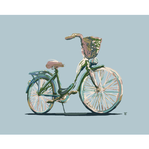 vintage bicycle art in light blue