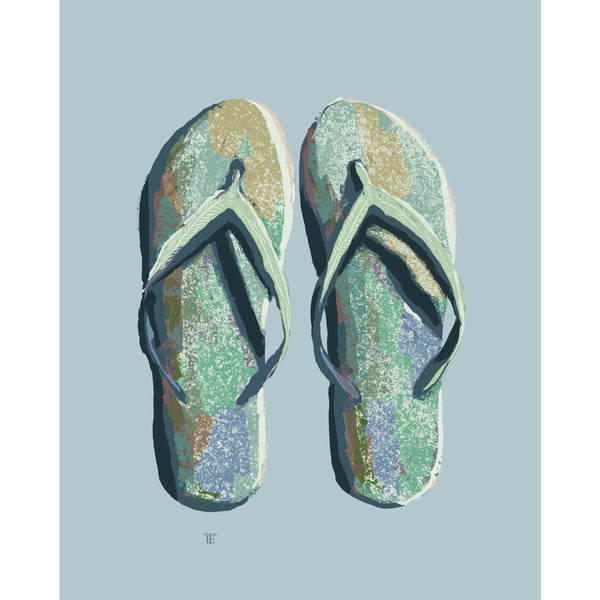 flip-flop art in light blues