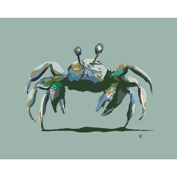 sand crab art in light green and blue