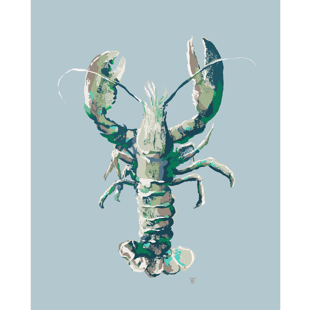 lobster art in light blue