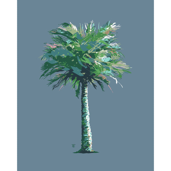 blue and green palm tree art