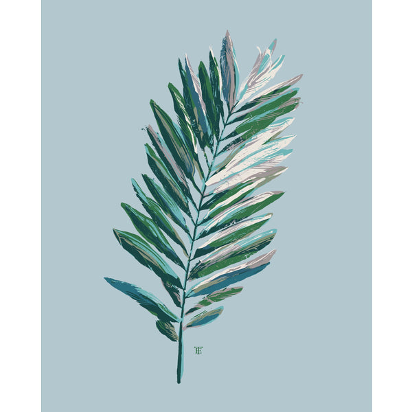 light blue and green palm leaf art