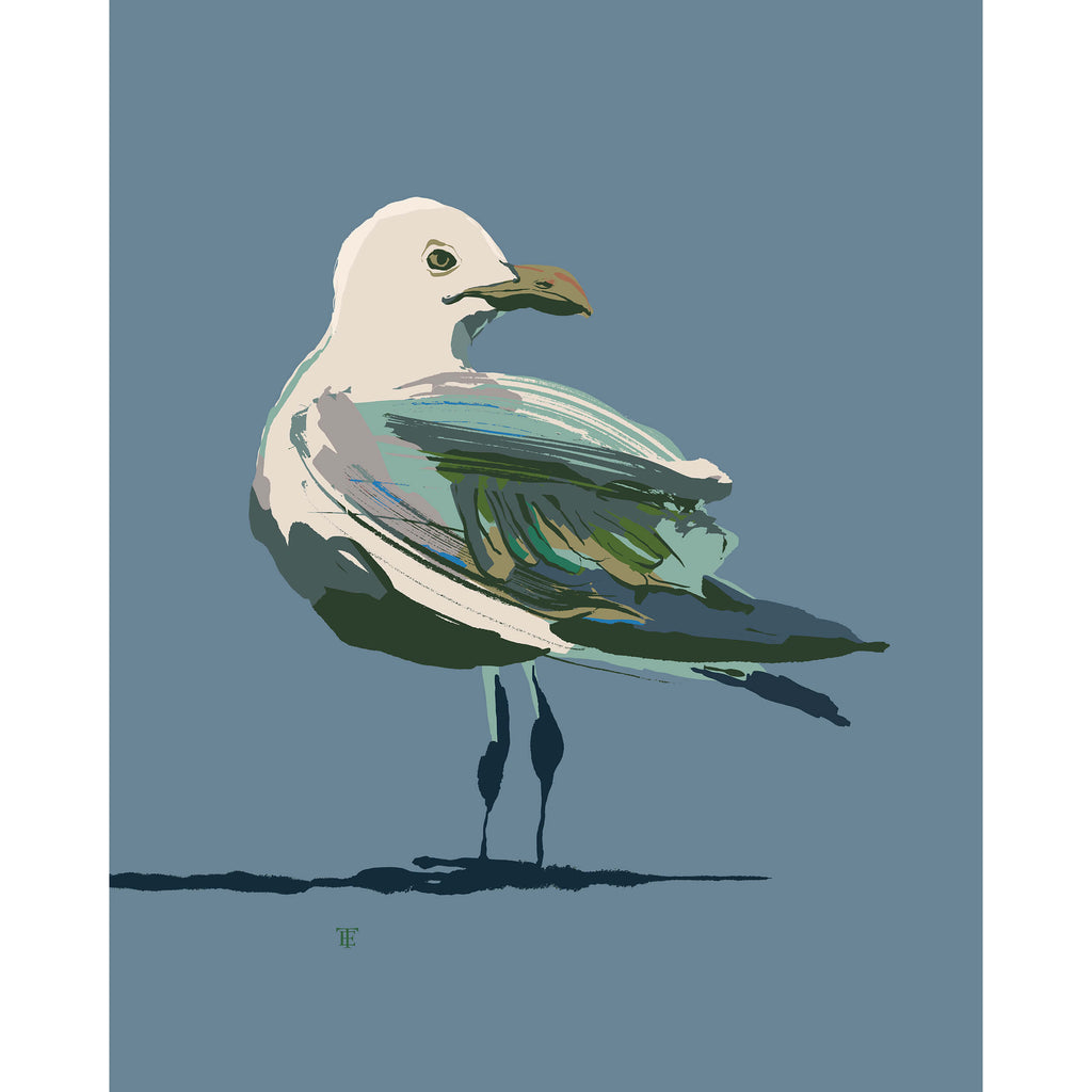 seagull art in blue and green