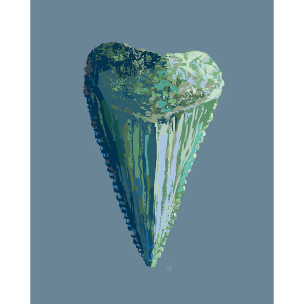 Shark tooth art in blue and green