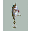 fishing lure drawing in a modern style on a light green background
