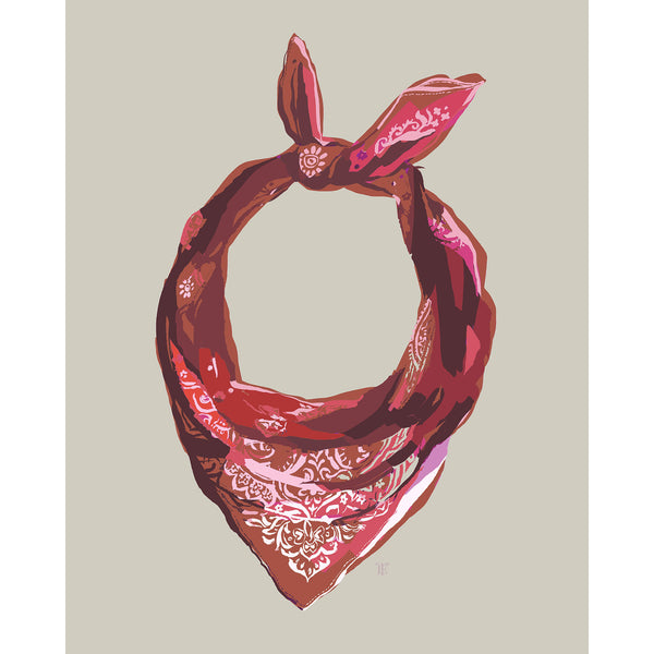 bandana drawing in muted reds on a beige background