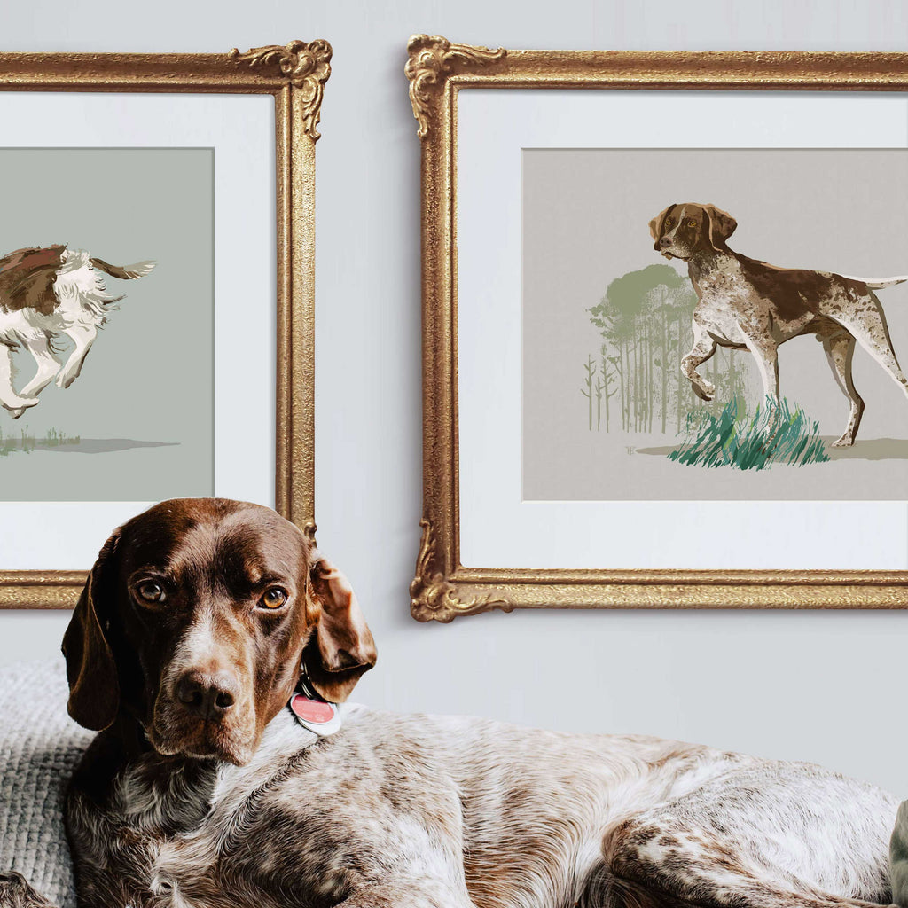 german shorthaired pointer painting with dog in the foreground