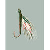 fishing fly art on a sage green background