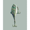 modern fishing lure painting on a light green background