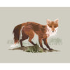 fox drawing in a modern style and muted earth tones on a solid beige background. the fox stares at the viewer.