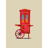 old-fashioned popcorn cart art print in bright red